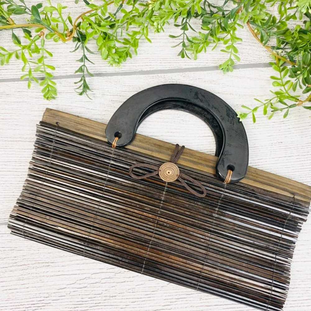 Vintage Wood Slat Rectangle Handbag - image 2