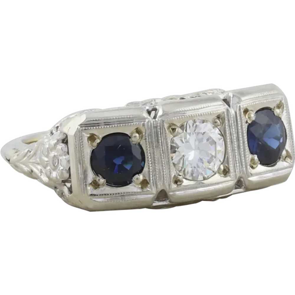 14k White Gold Natural Blue Sapphire and Diamond … - image 1