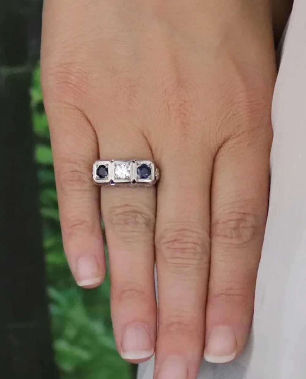 14k White Gold Natural Blue Sapphire and Diamond … - image 2