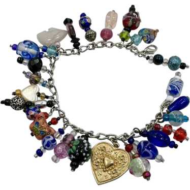 Charm Bracelet, Cloisonne, Art Glass, Stone, Hear… - image 1