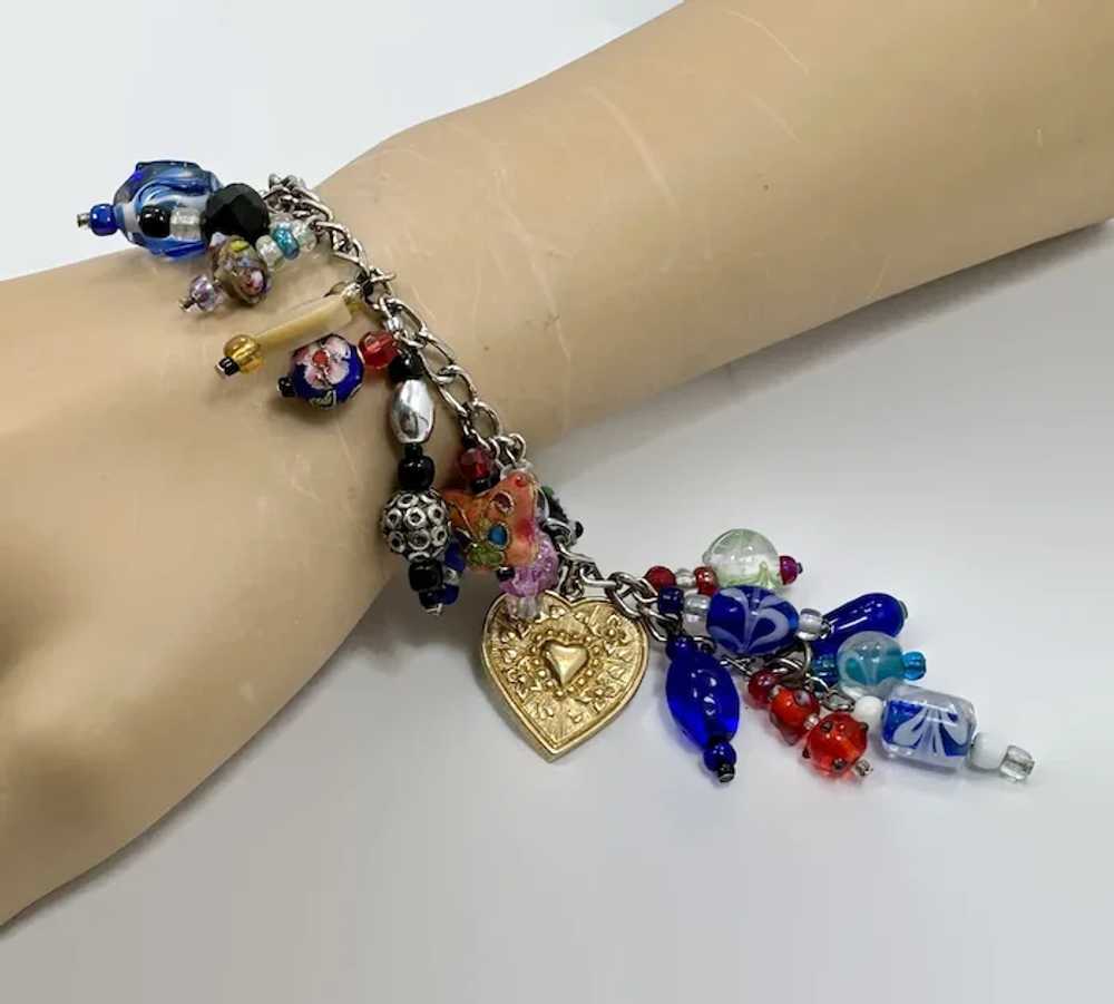 Charm Bracelet, Cloisonne, Art Glass, Stone, Hear… - image 2