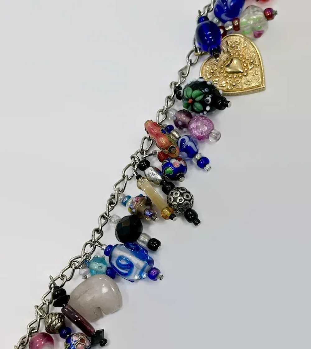 Charm Bracelet, Cloisonne, Art Glass, Stone, Hear… - image 4
