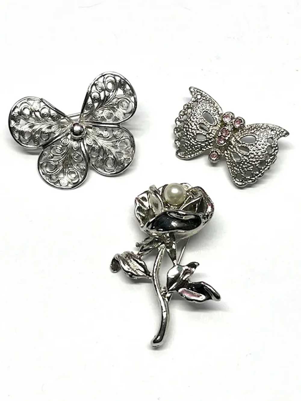 Three Vintage Silver Brooch Pins - image 2
