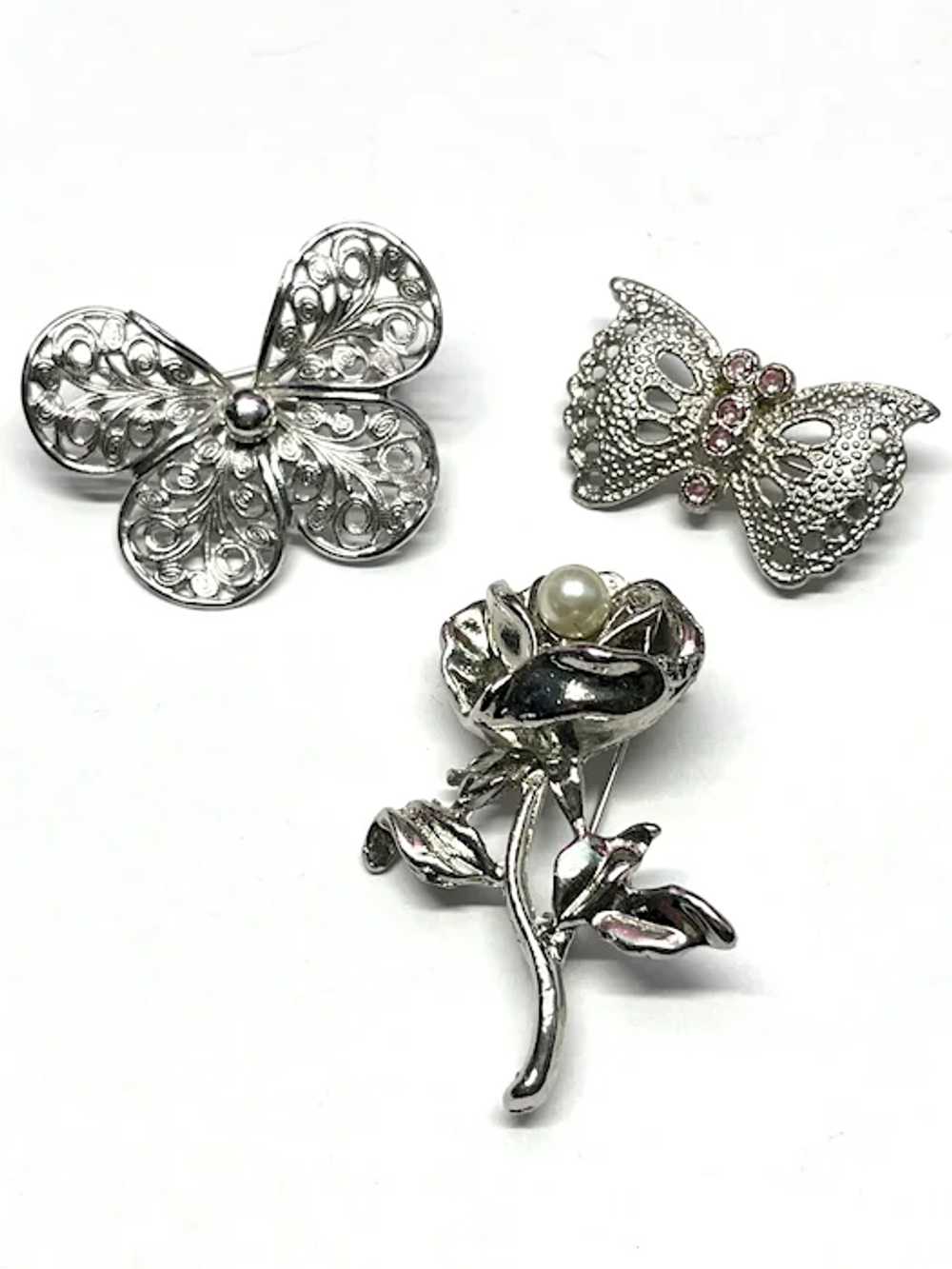 Three Vintage Silver Brooch Pins - image 3