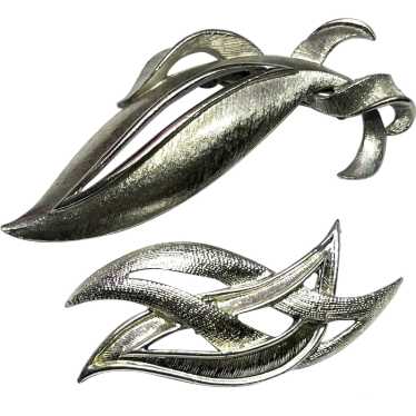 Two Vintage Silver Leaf Brooch Pins - image 1