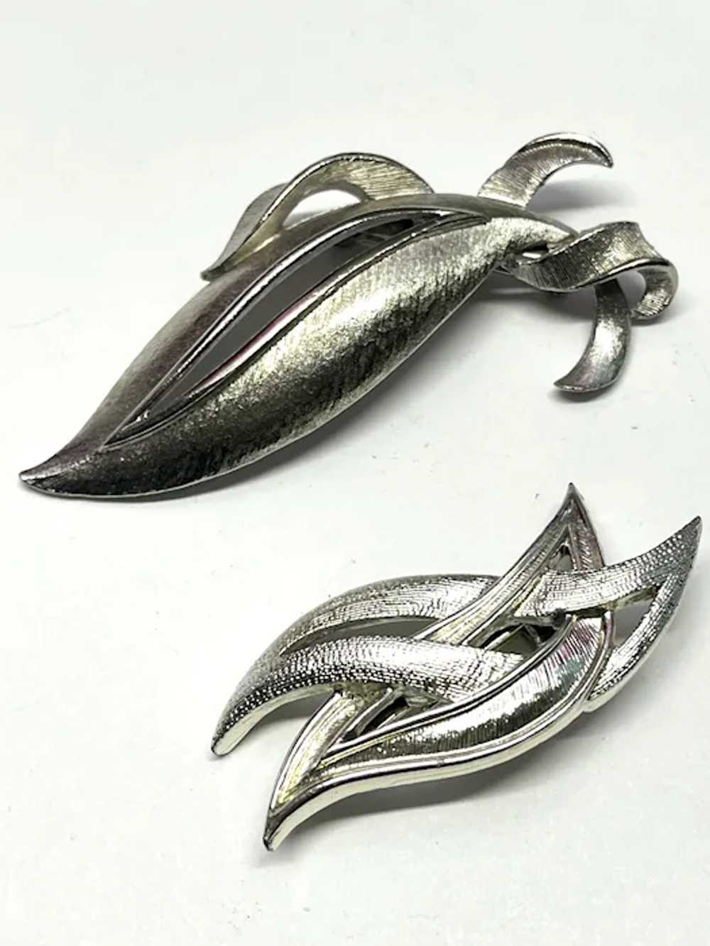 Two Vintage Silver Leaf Brooch Pins - image 2
