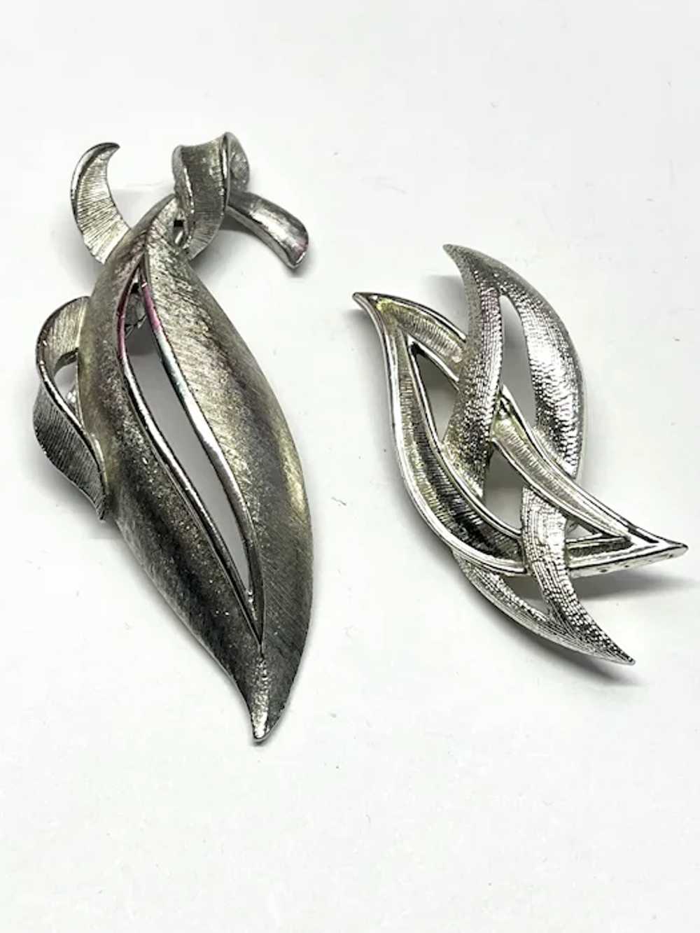 Two Vintage Silver Leaf Brooch Pins - image 3