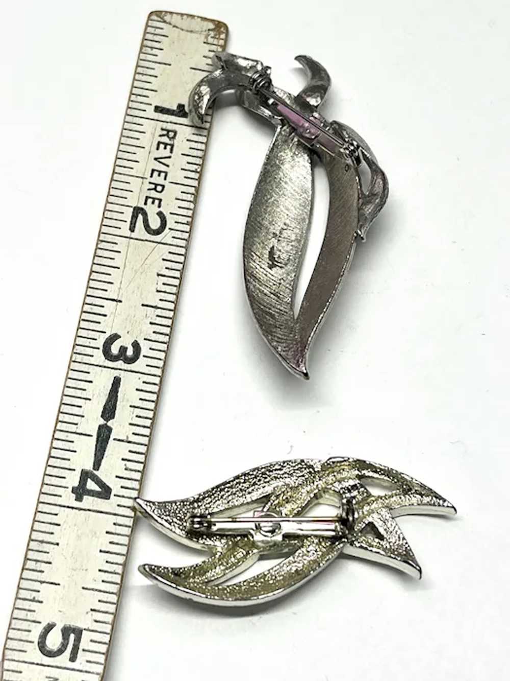 Two Vintage Silver Leaf Brooch Pins - image 4