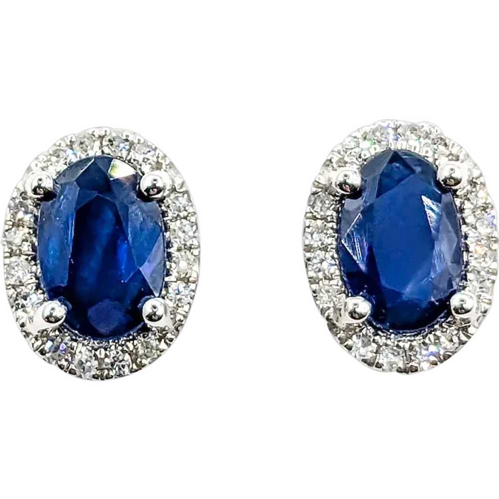 Oval Sapphire & Diamond Stud Earring White Gold - image 1