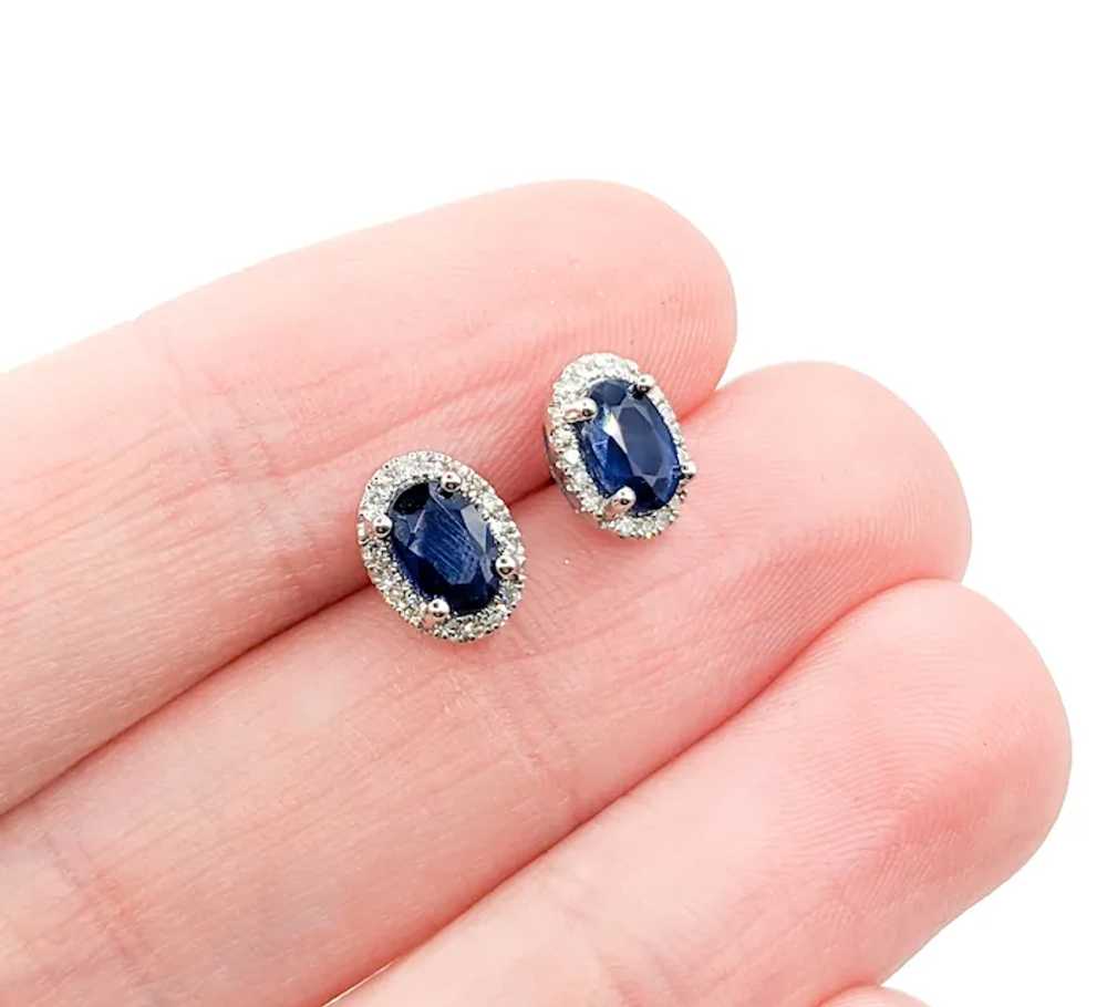 Oval Sapphire & Diamond Stud Earring White Gold - image 2