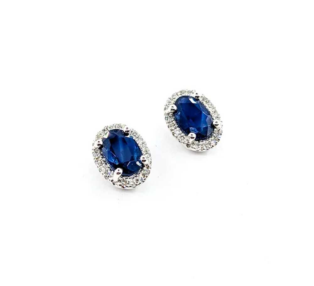 Oval Sapphire & Diamond Stud Earring White Gold - image 3