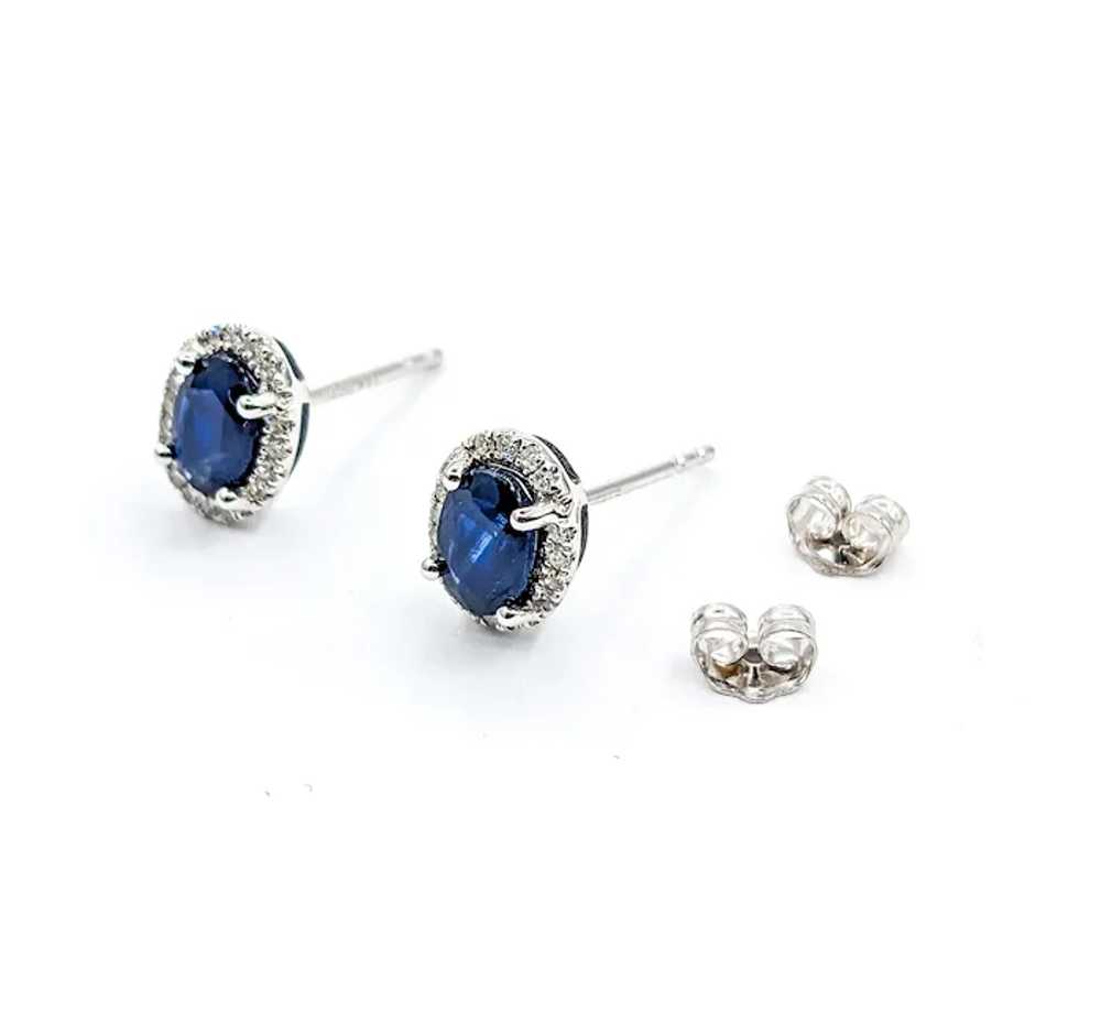 Oval Sapphire & Diamond Stud Earring White Gold - image 4