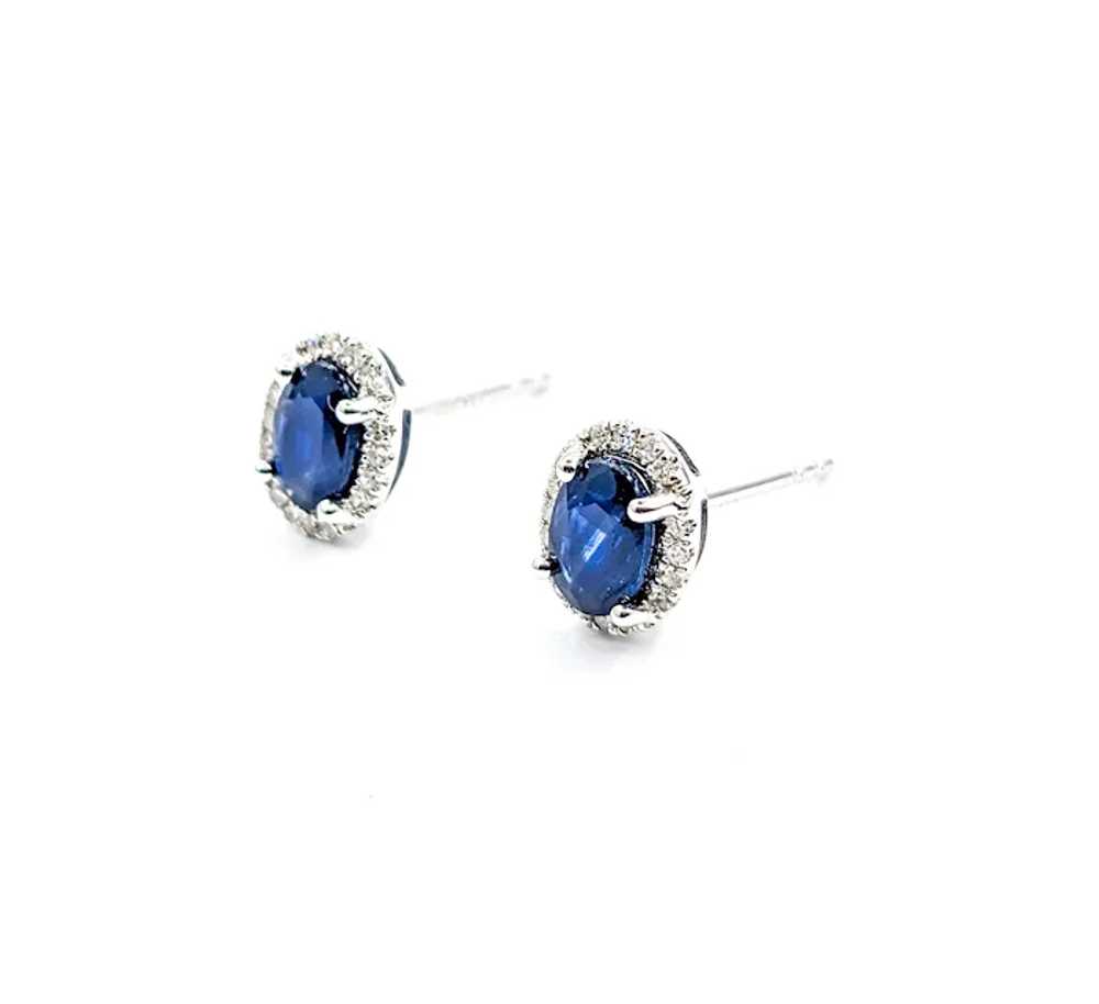 Oval Sapphire & Diamond Stud Earring White Gold - image 5