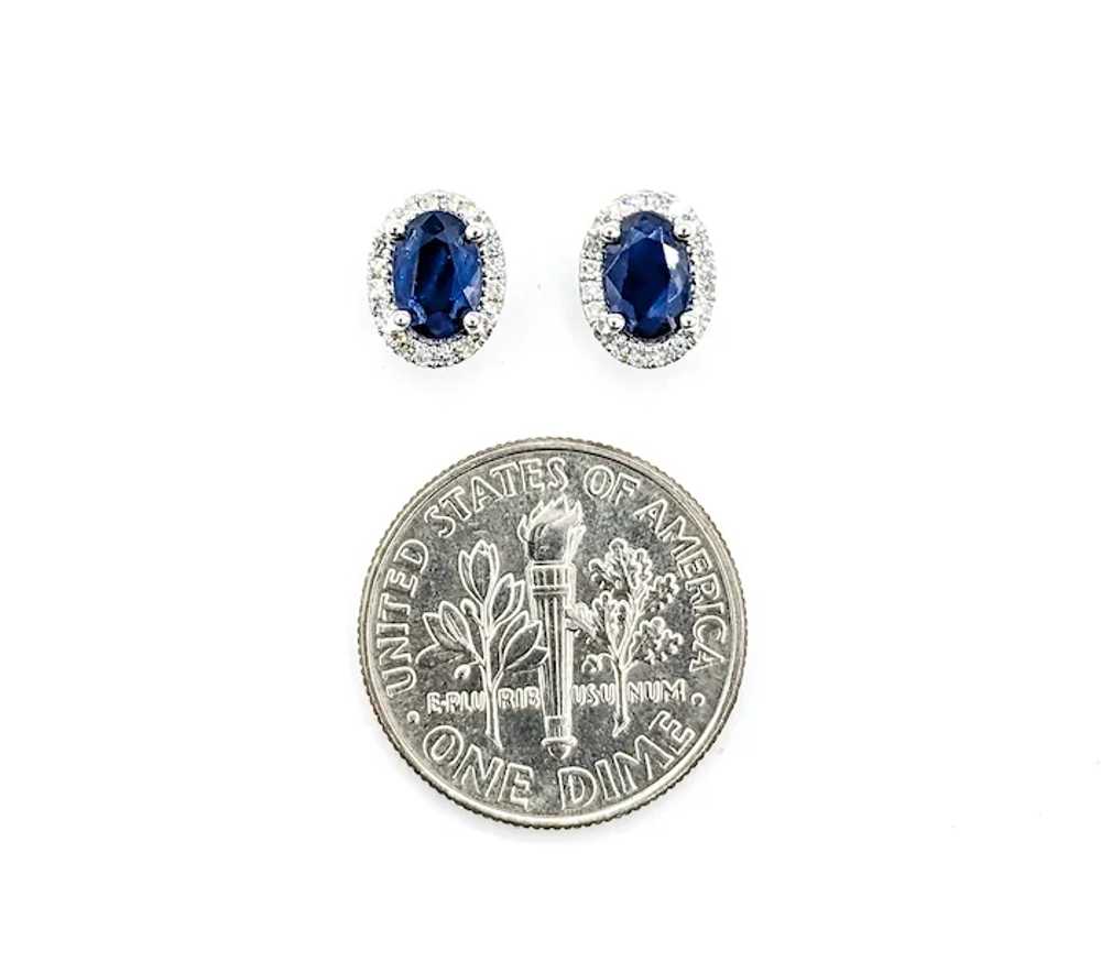 Oval Sapphire & Diamond Stud Earring White Gold - image 7