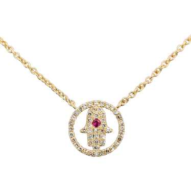 Ruby & Diamond Hamsa Pendant Necklace in Gold