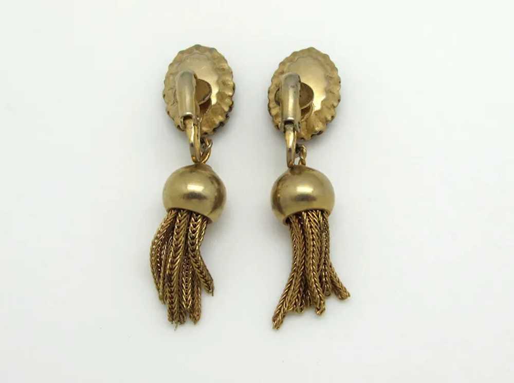 Black Glass Earrings with Metal Tassel - image 2