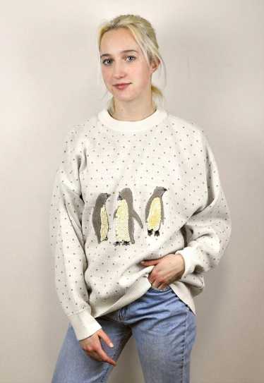 Vintage Funny Funky Christmas Penguin Jumper Swea… - image 1