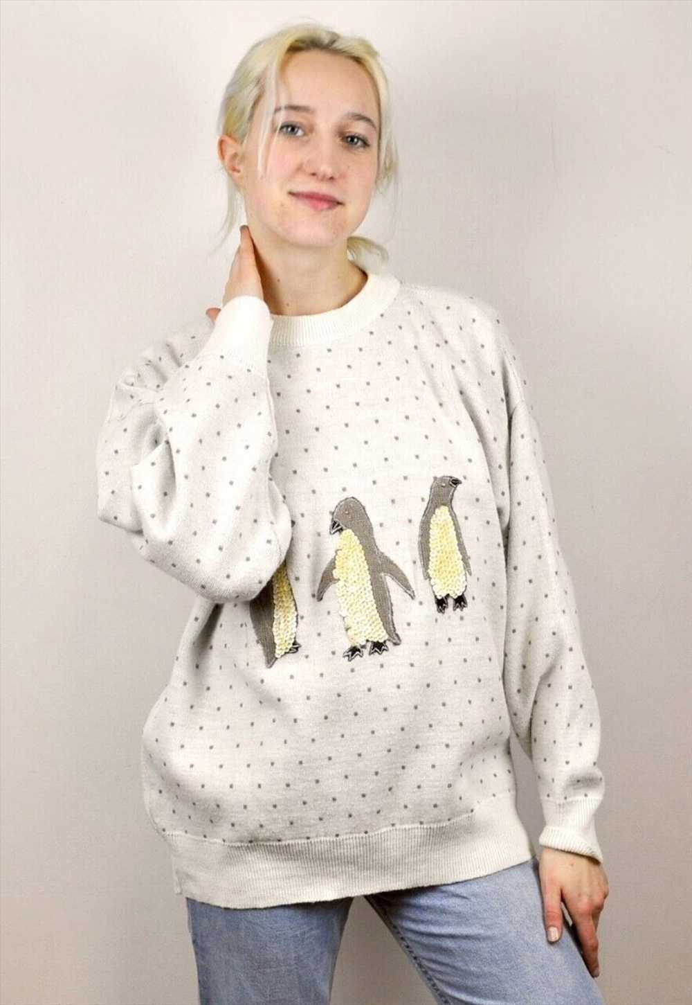 Vintage Funny Funky Christmas Penguin Jumper Swea… - image 2