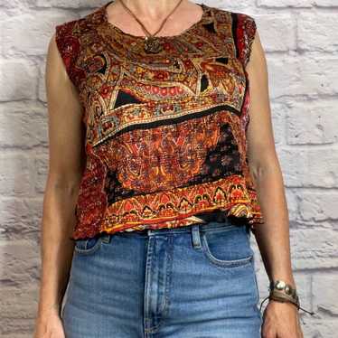 Vintage Y2K bohemian crinkle pleat paisley blouse