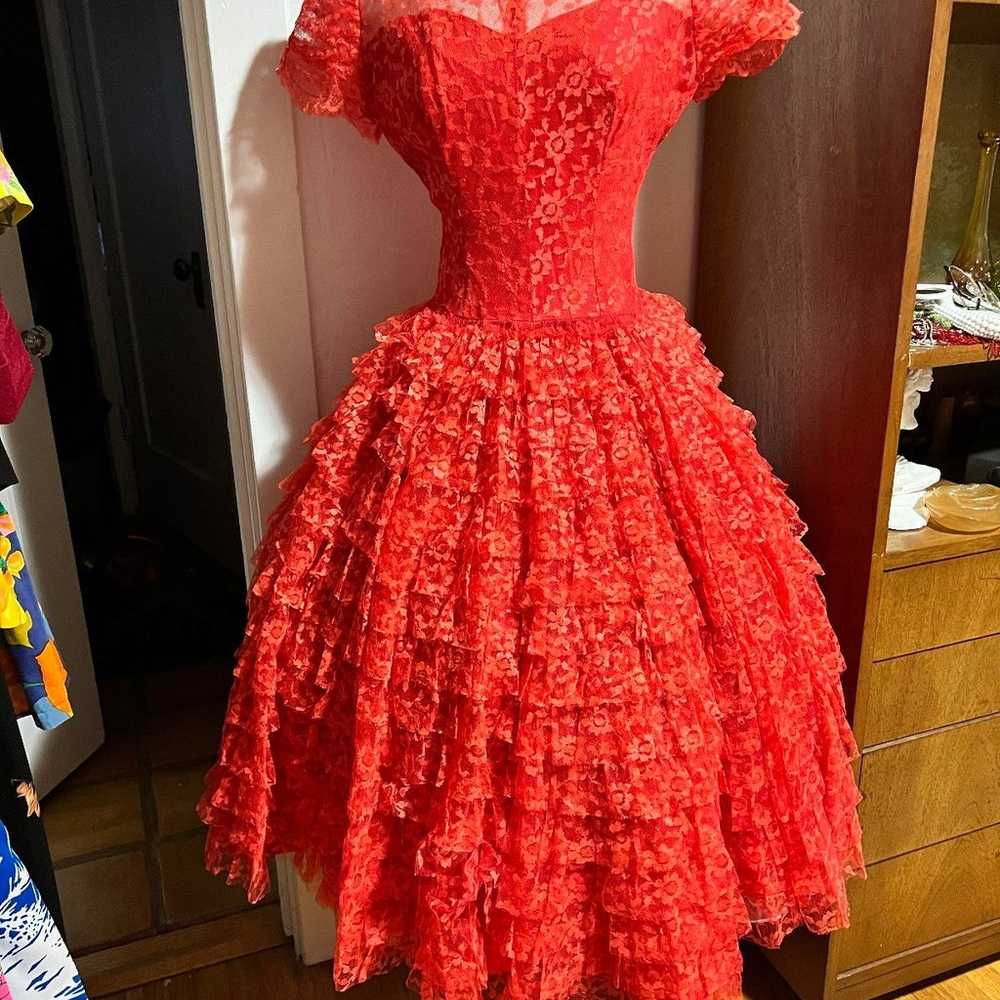 50s Vintage Red Lace Dress - image 1