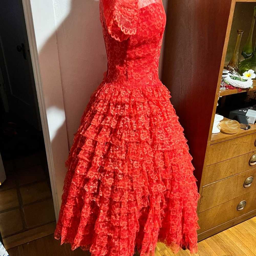 50s Vintage Red Lace Dress - image 3