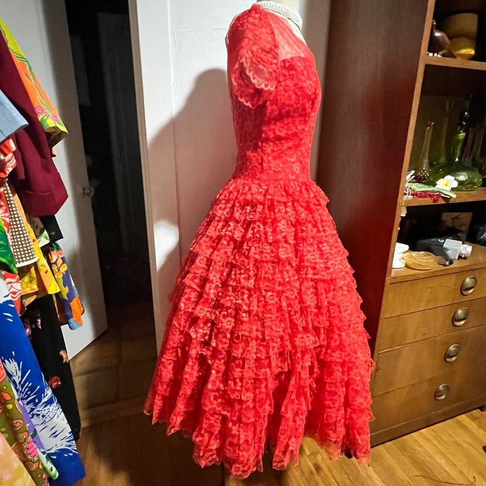 50s Vintage Red Lace Dress - image 4