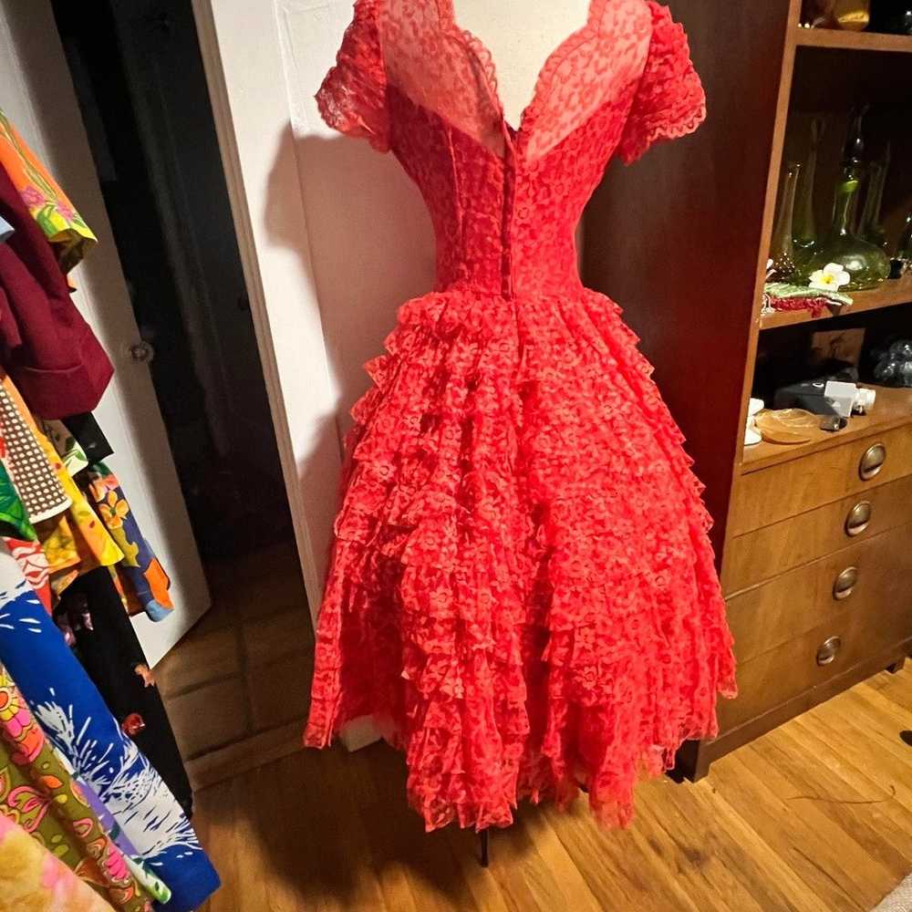 50s Vintage Red Lace Dress - image 5