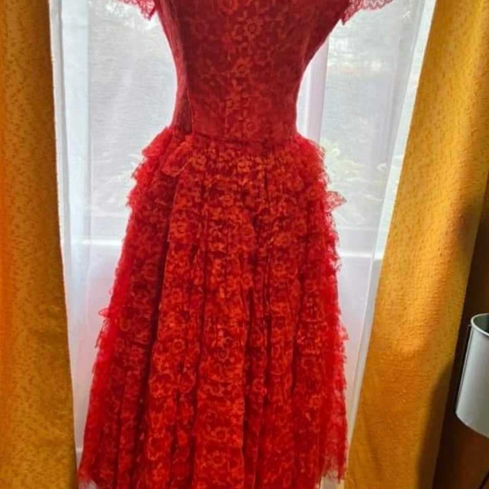 50s Vintage Red Lace Dress - image 6