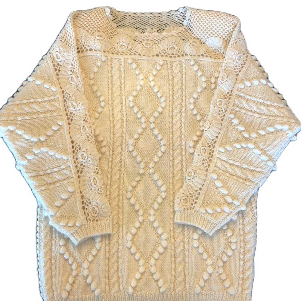 Vintage Cream Crochet Collar and Sleeves with Pop… - image 1