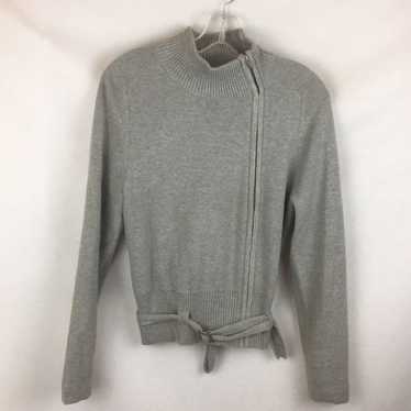 Mossimo Vintage Gray Belted Zip Moto Crop Knit Jac