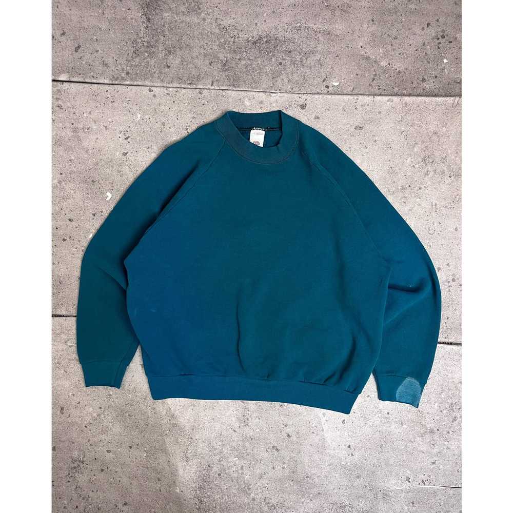 Fruit Of The Loom Turquoise Raglan Sweatshirt (L)… - image 1