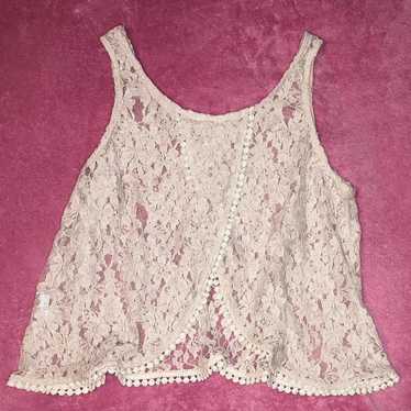 Lust Ltd Pink sheer lace open back cropped tank t… - image 1