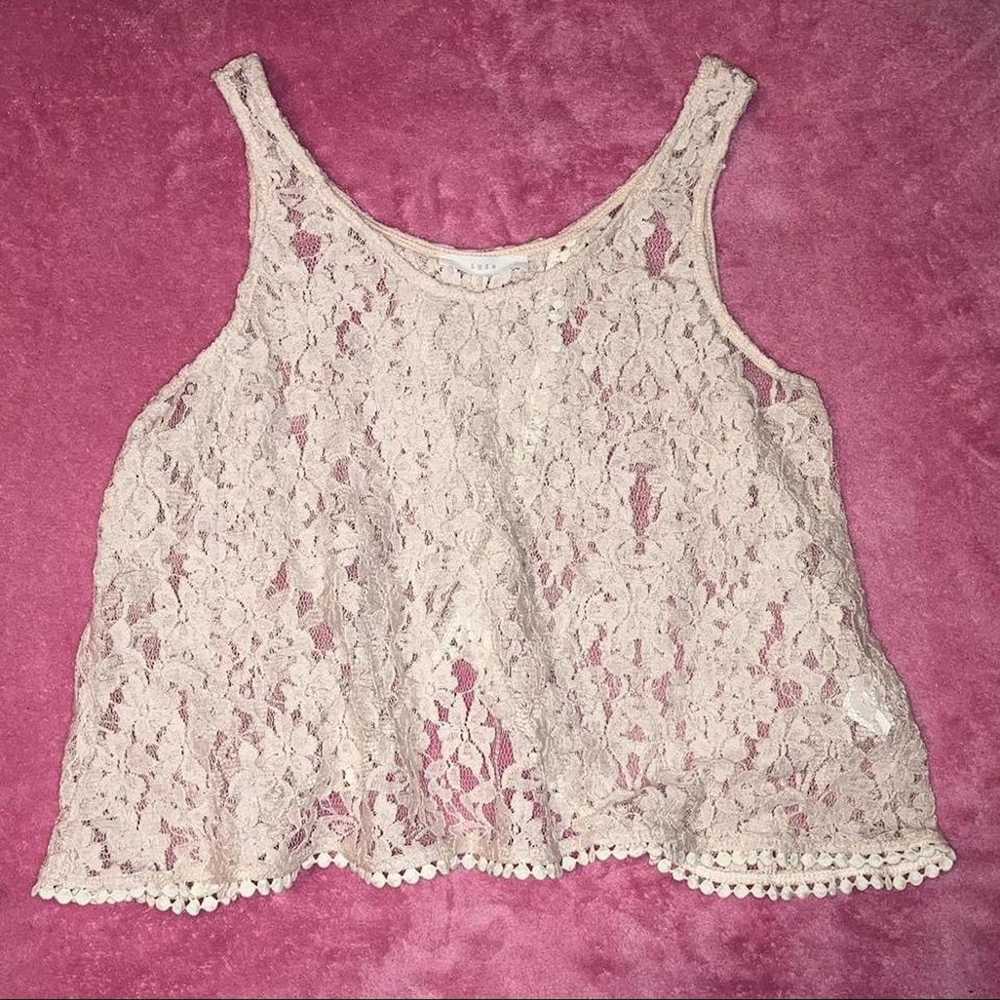 Lust Ltd Pink sheer lace open back cropped tank t… - image 2