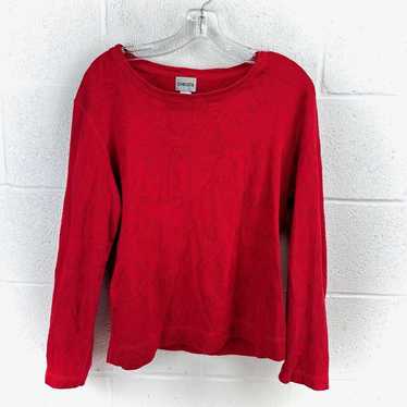 Chicos Chico's Embroidered Red Long Sleeve Pullov… - image 1