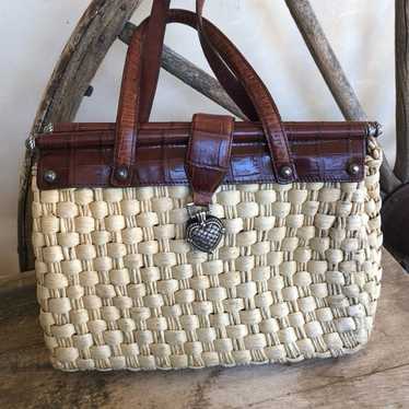 BRIGHTON Purse Basket Brown Crocodile Leather Pai… - image 1