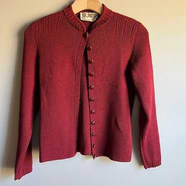Vintage St. John Cranberry Red Knit Cardigan Size… - image 1