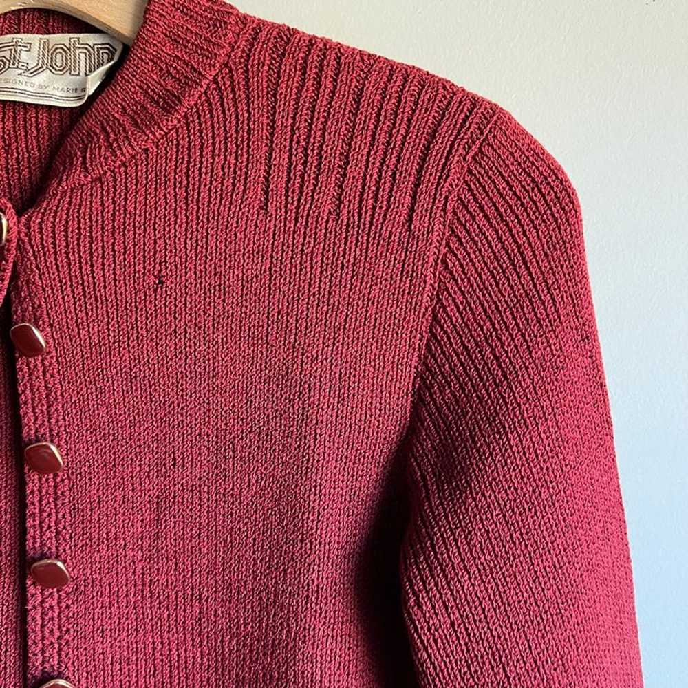 Vintage St. John Cranberry Red Knit Cardigan Size… - image 3