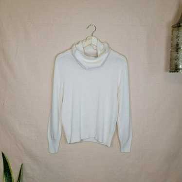 Vintage Unbranded Cream Cowl Neck Pullover Sweater Elbow Patches