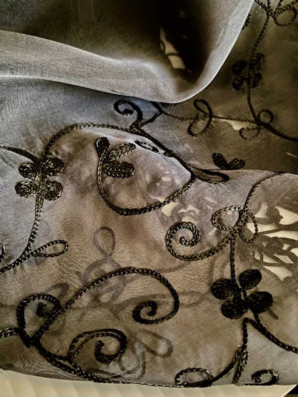 Vintage Sheer Black Nylon Embroidered and Hand Ti… - image 3