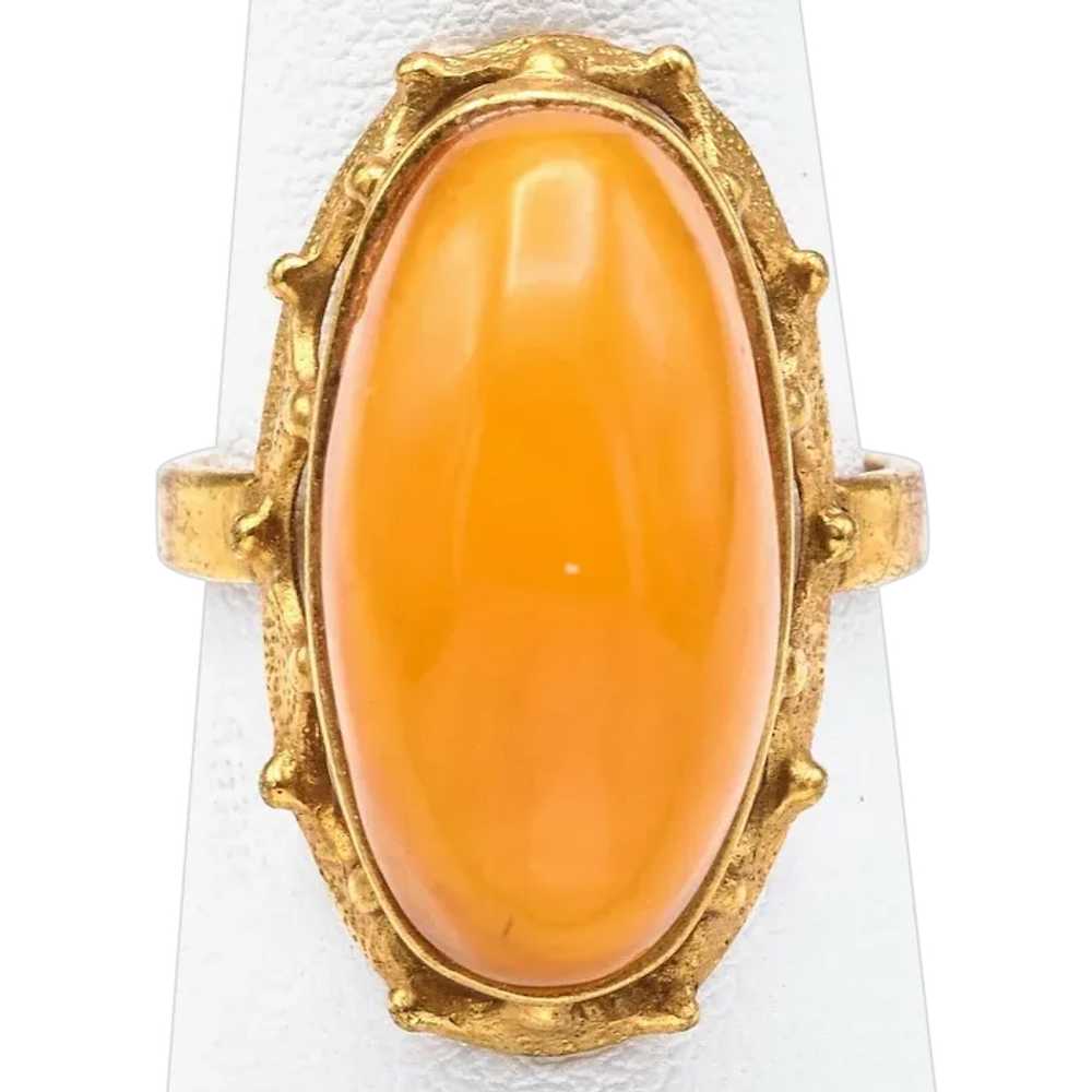 Vintage Russian Egg Yolk Amber Oval Cocktail Ring… - image 1