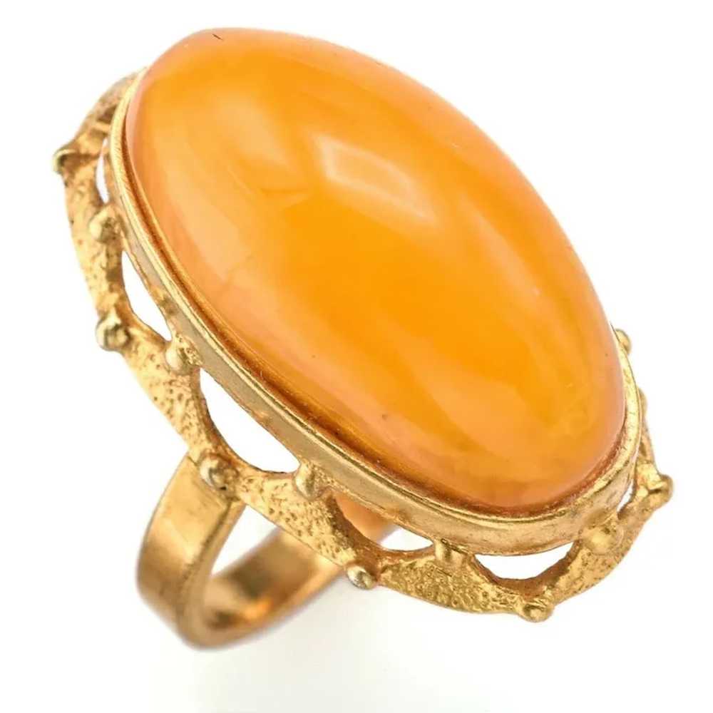 Vintage Russian Egg Yolk Amber Oval Cocktail Ring… - image 2