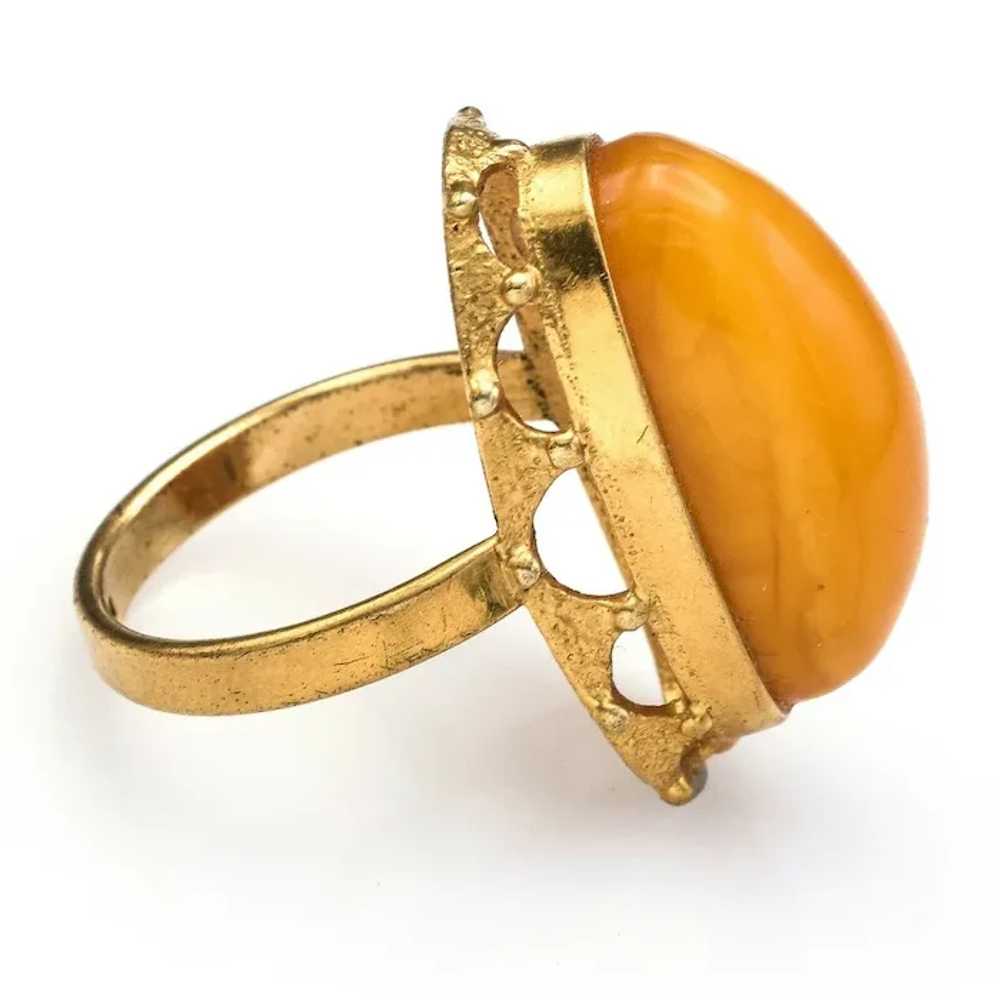 Vintage Russian Egg Yolk Amber Oval Cocktail Ring… - image 3