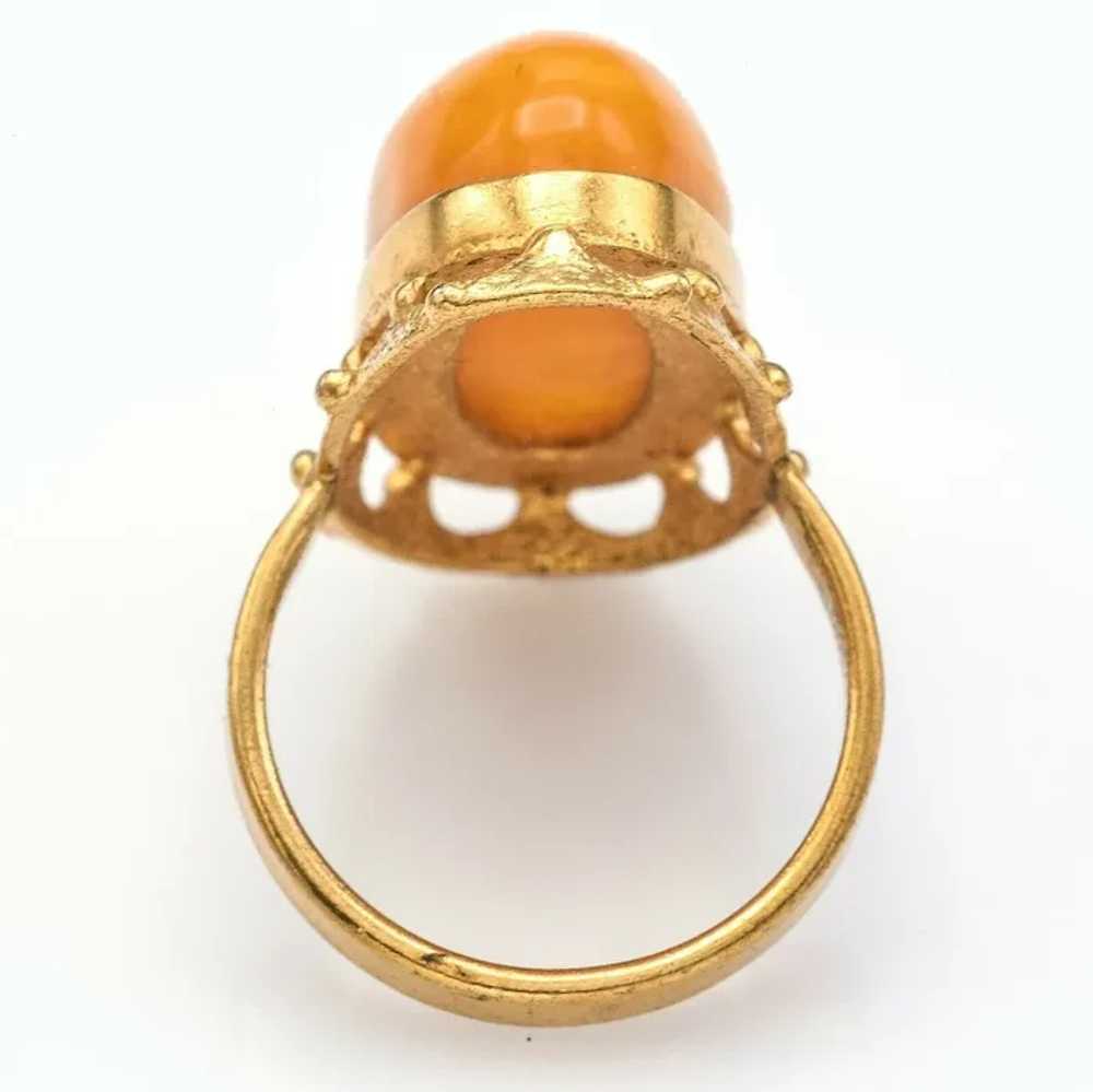 Vintage Russian Egg Yolk Amber Oval Cocktail Ring… - image 4