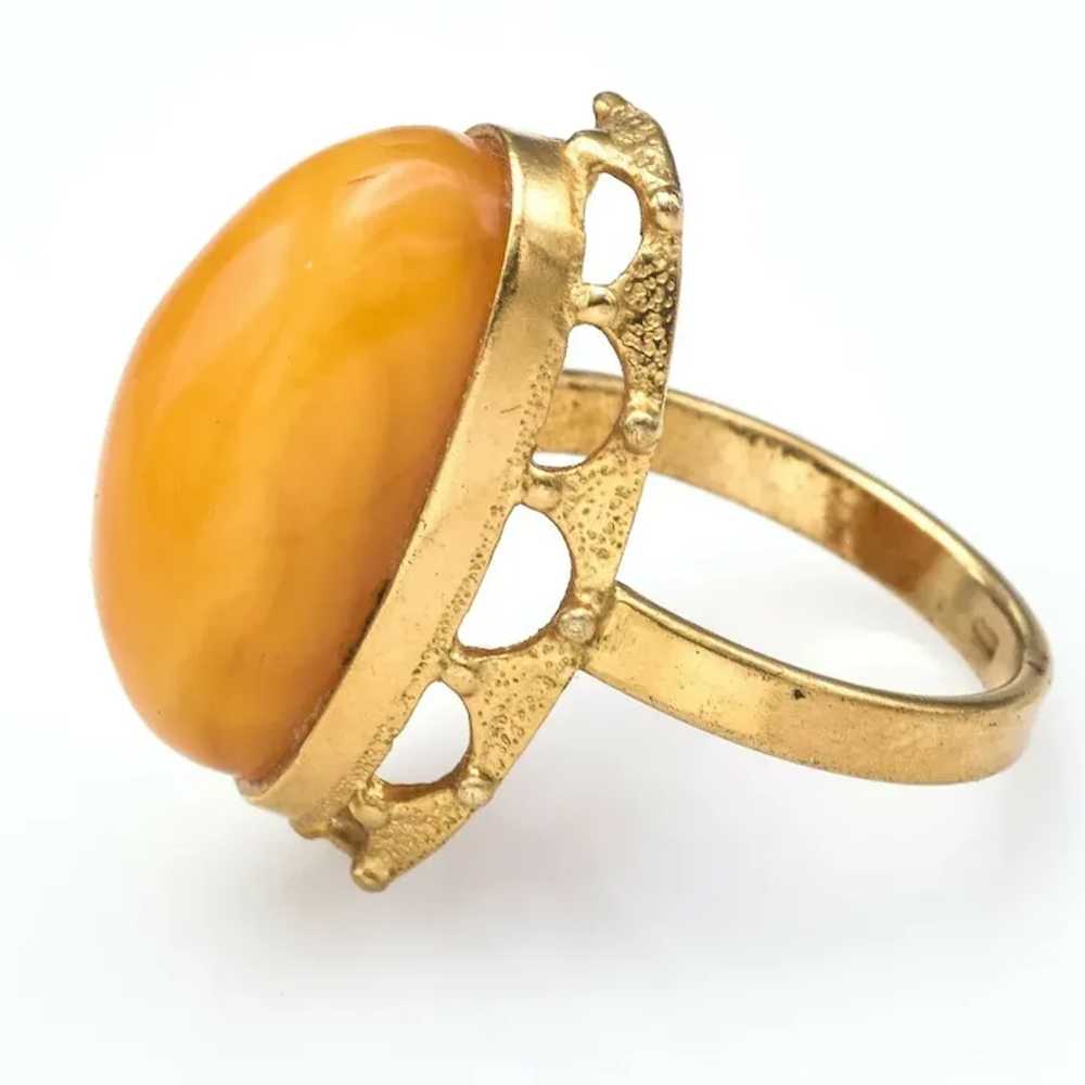 Vintage Russian Egg Yolk Amber Oval Cocktail Ring… - image 5