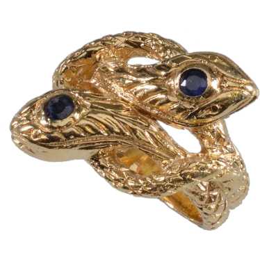 Antique Victorian 14K Gold Sapphire Double Snake … - image 1