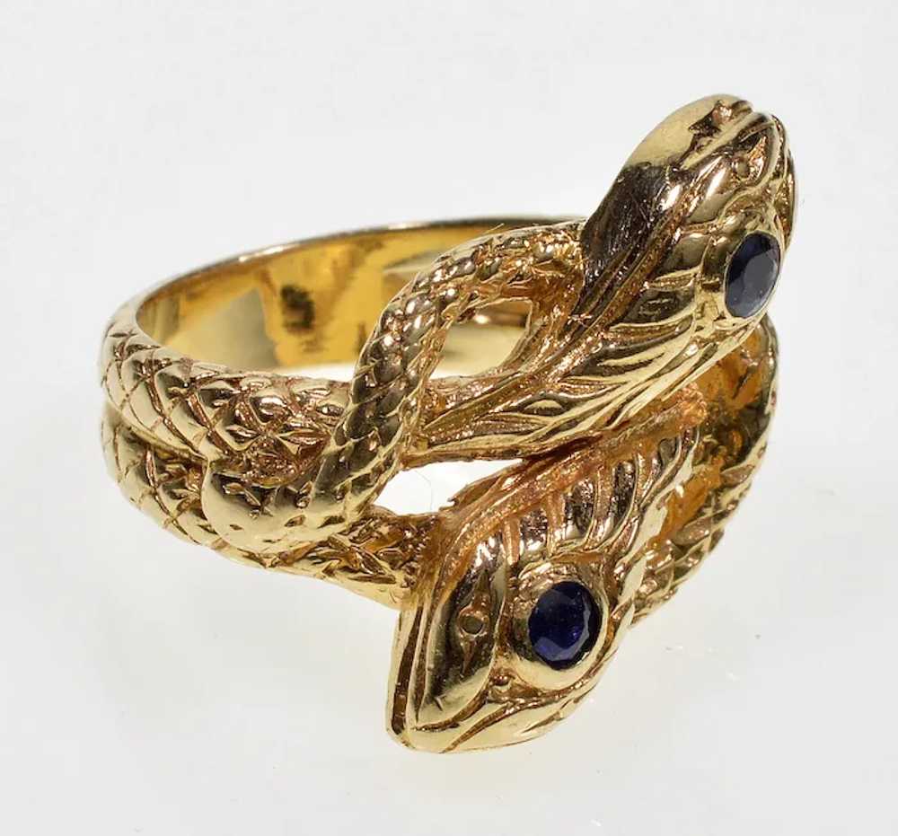 Antique Victorian 14K Gold Sapphire Double Snake … - image 2