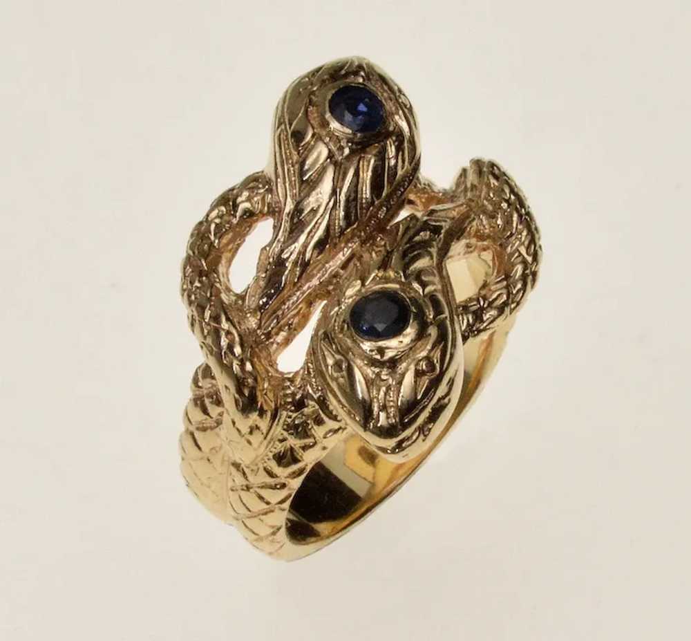 Antique Victorian 14K Gold Sapphire Double Snake … - image 3