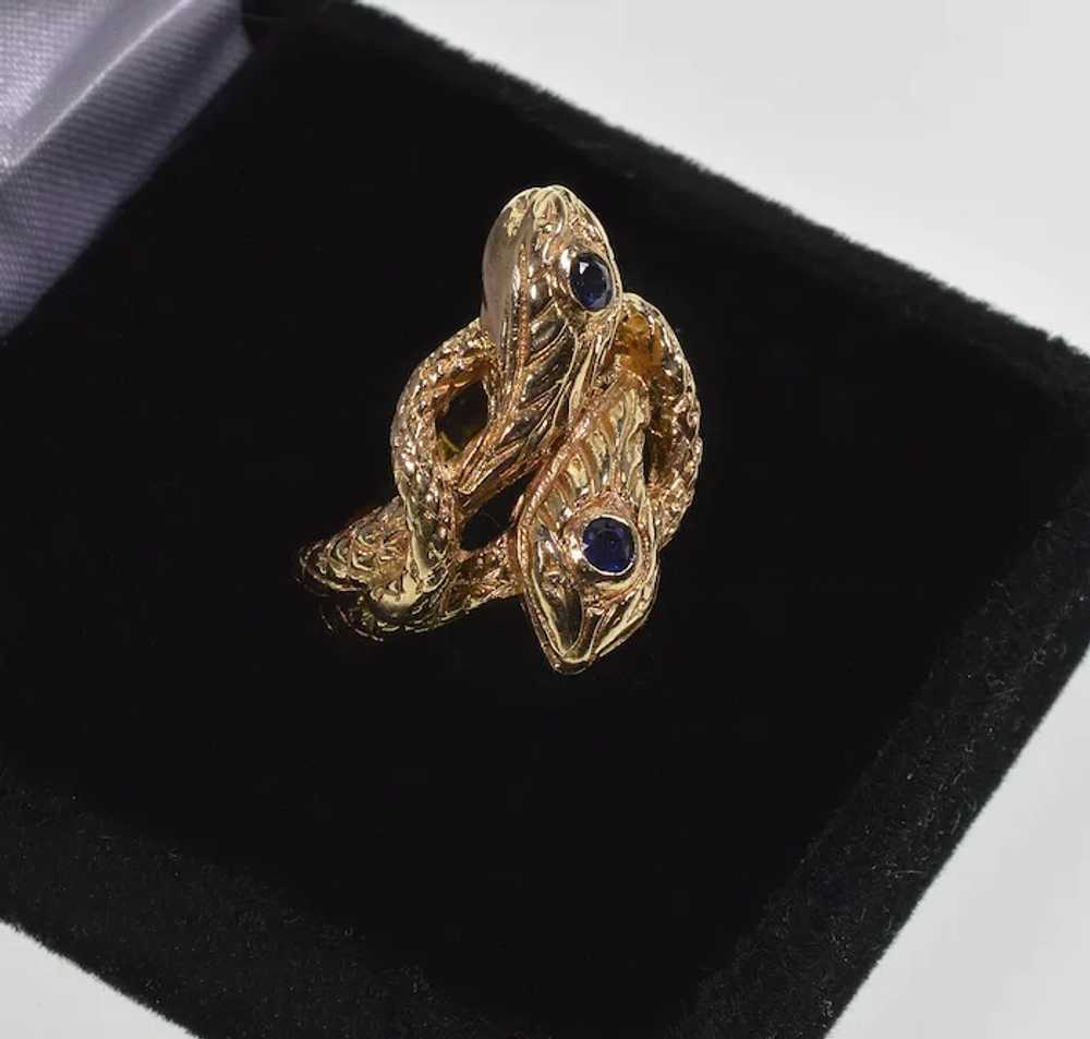 Antique Victorian 14K Gold Sapphire Double Snake … - image 5