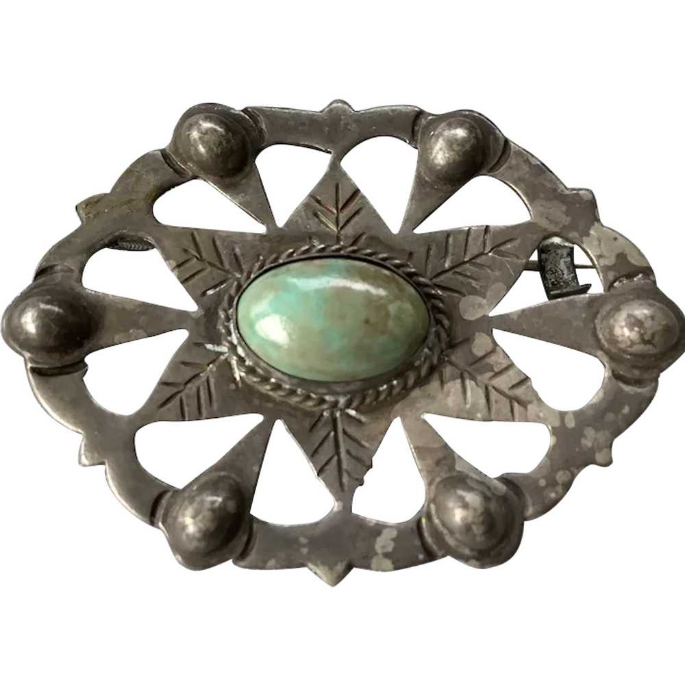 Taxco 980 Sterling Silver Brooch with Center Cabo… - image 1