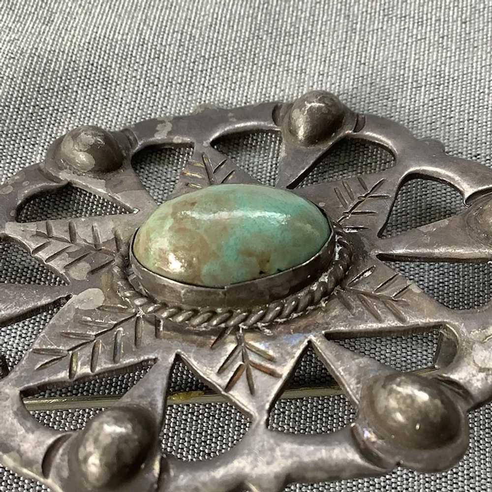 Taxco 980 Sterling Silver Brooch with Center Cabo… - image 3